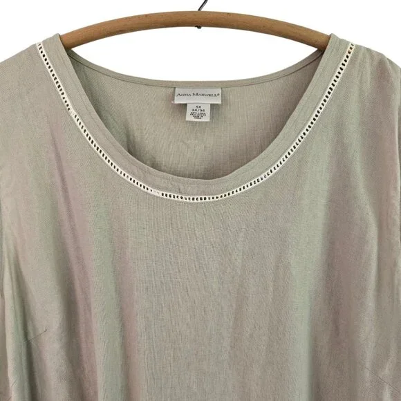 Anna Maxwell Womens Tan 2-Piece Twin Set Shirt & Tank Top Linen Blend 5X - Picture 6 of 16